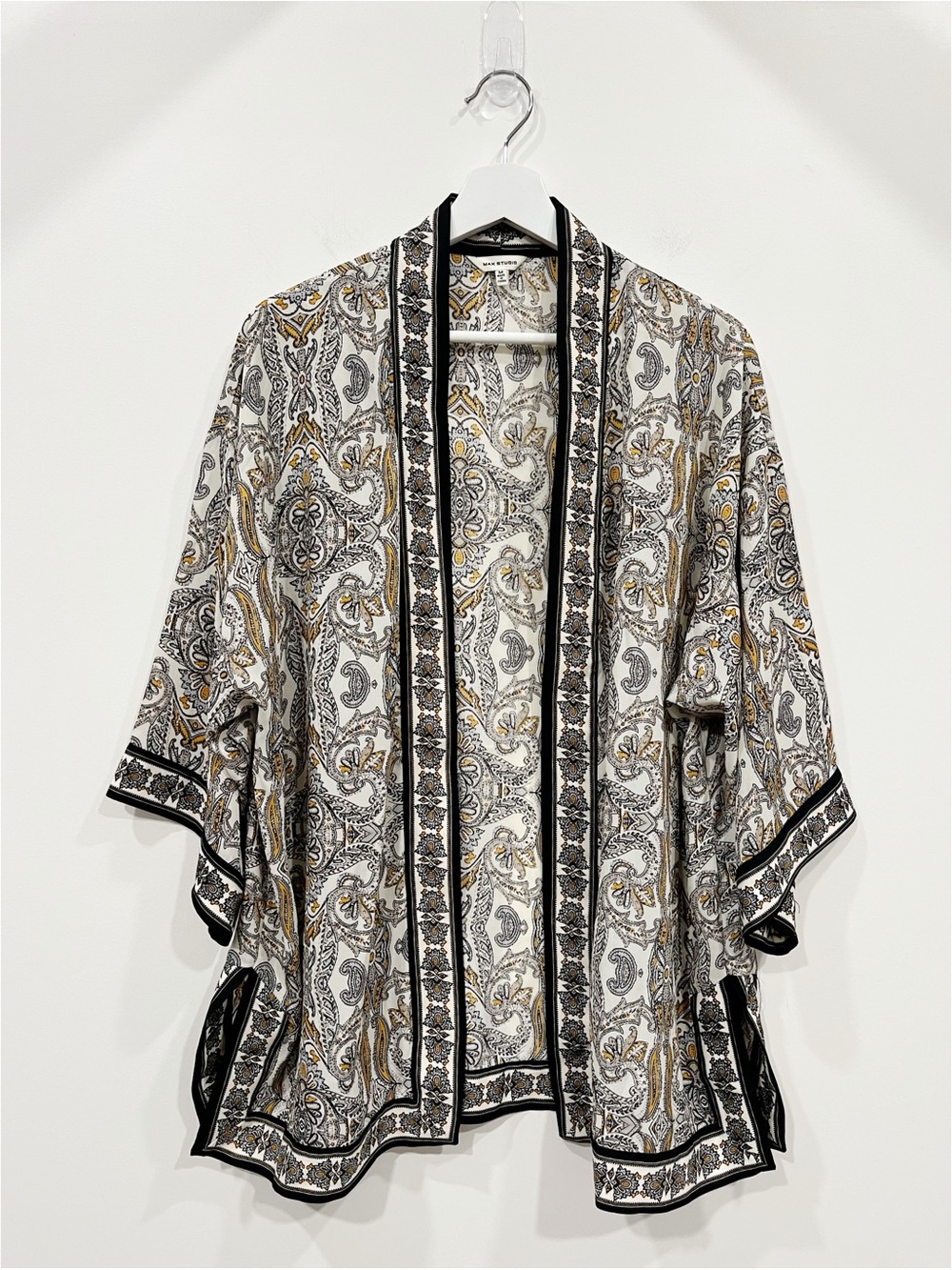 Max Studio Printed Kimono Jacket M Paisley Bohemian Open Front Cover Up